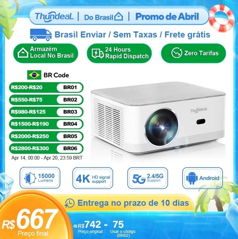 [Envio Do Brasil] Projetor Thundeal Td92 Pro, 1080p Nativo, Android, 15 Mil Lumens, Wifi 5g